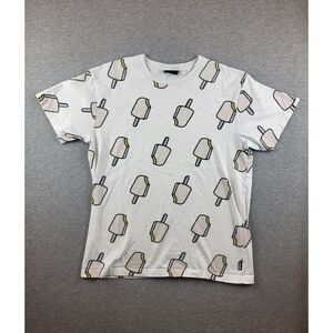 Icecream T-Shirt Men's L White Cream Cotton Short‎ Sleeve All Over Popsicle Tee